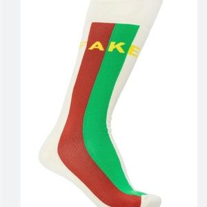 Authentic Gucci #636395 Web Stripe “Not Fake” Print Socks, Size Medium